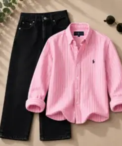 Vibrant Pink Striped Oxford Shirt and Black Jeans Combo