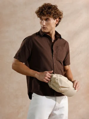 imgi_23_1_609d6ac4-d3fd-441e-adb5-848d0024ba4c-300x400-1.webp Men's Solid Coffee Brown Casual Short Sleeve Shirt