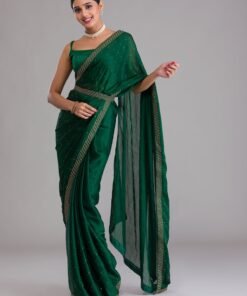 Bottle Green Swarovski Semi Crepe Designer Saree