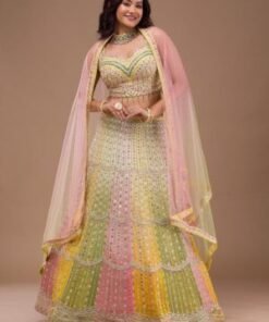 Yellow Mirrorwork Georgette Readymade Lehenga