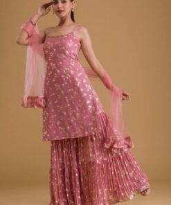 Pink Print Georgette Designer Sharara Suit