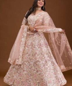 Mauve Threadwork Net Readymade Lehenga