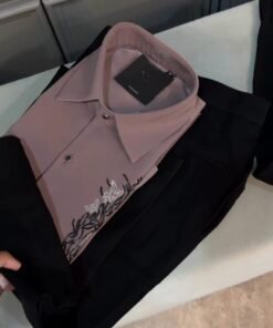 Men's Dusty Pink Embellished Party Shirt with Black Trousers - Co-ord Set