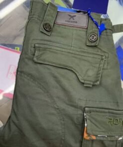 Men's Olive Green Cotton Cargo Trousers - Multi Pocket Regular Fit Combat Pants with Camo Lining
